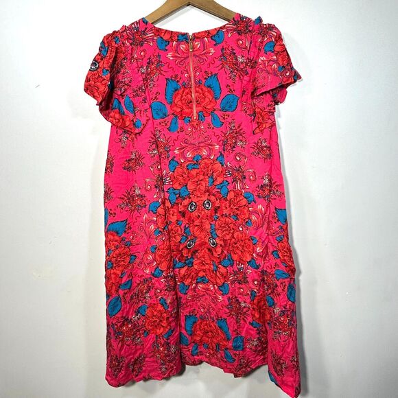 NWT Free People Yara Floral Mini Dress Rose Flowy Flutter Sleeves Pocket M - Picture 12 of 12